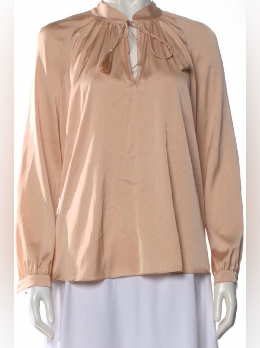 10 Crosby Derek Lam Blush Peach Tassel-Neck Long-Sleeve Blouse